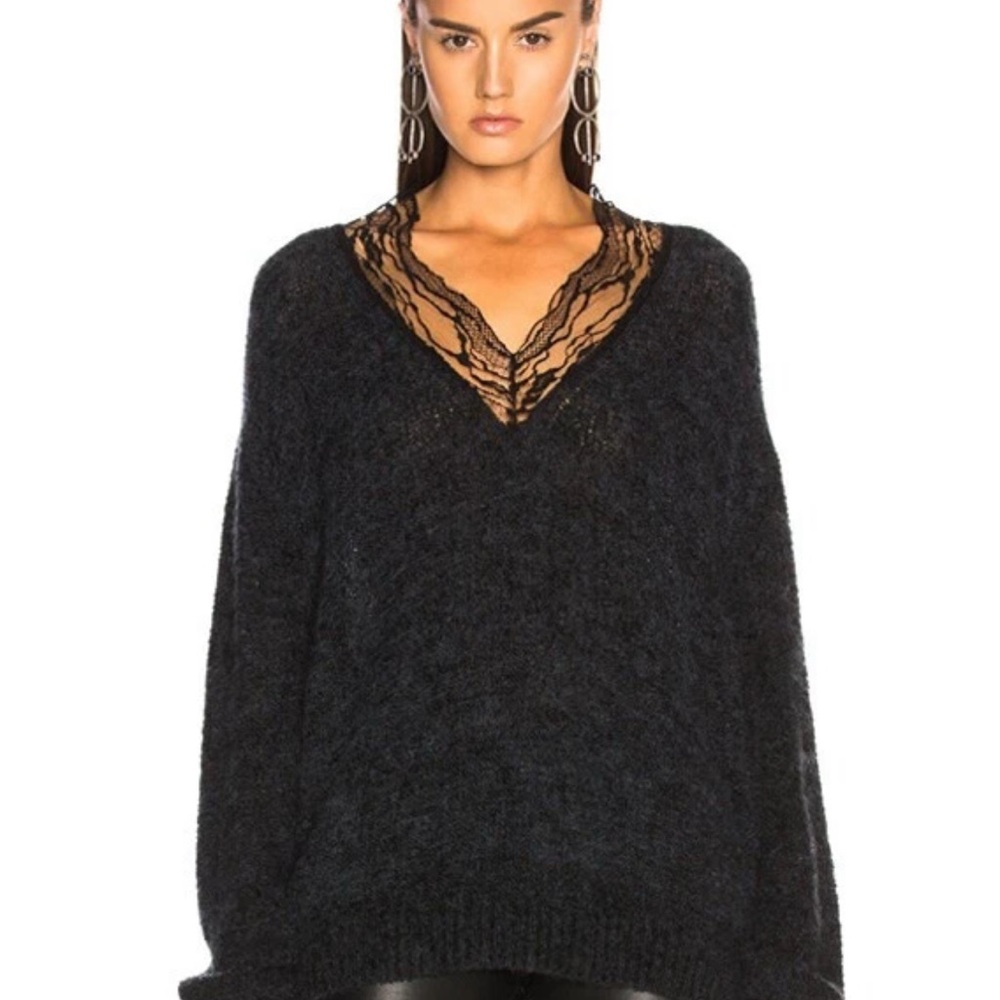 Iro Womens Dark Gray Wool Blend Oversize V-Neck Sweater Medium